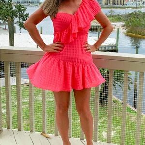 NWT Do + Be Pink Ruffle One Shoulder Dress NWT Size Large